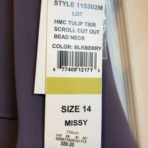Lavender Cocktail Dress Missy 14. New with tags.
